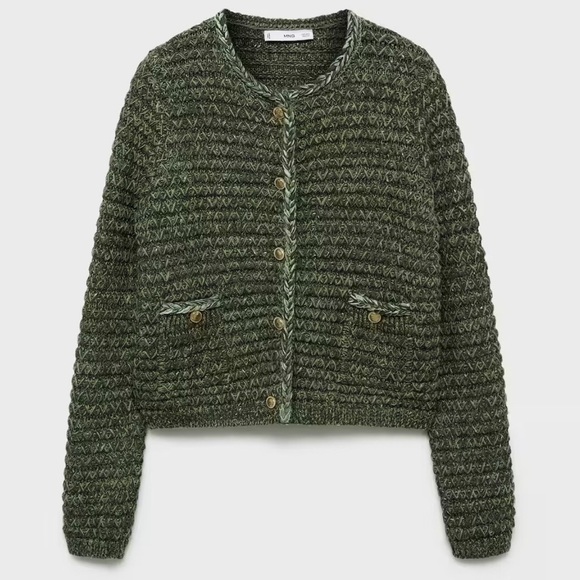 Mango Lurex chunky-knit cardigan green - Picture 5 of 8